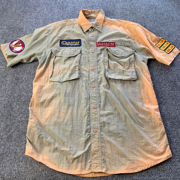 Vintage Penn Reels Mens Shirt Size M Fishing Button Up Embroidered Patches - Picture 1 of 15